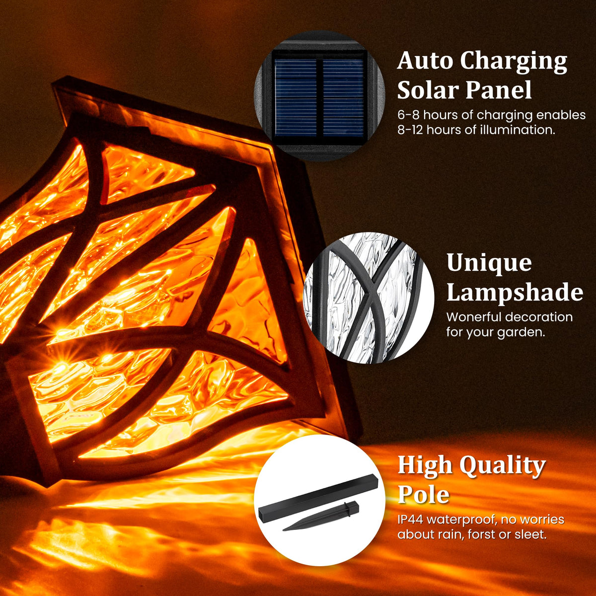 GIGALUMI 6 Pack Solar Lights Outdoor Waterproof, LED Solar Garden Lights
