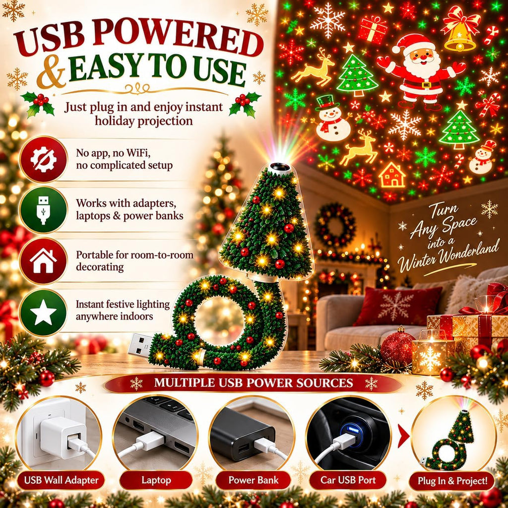 2027 New Christmas Projector Light, USB Powered Christmas Ceiling Projector