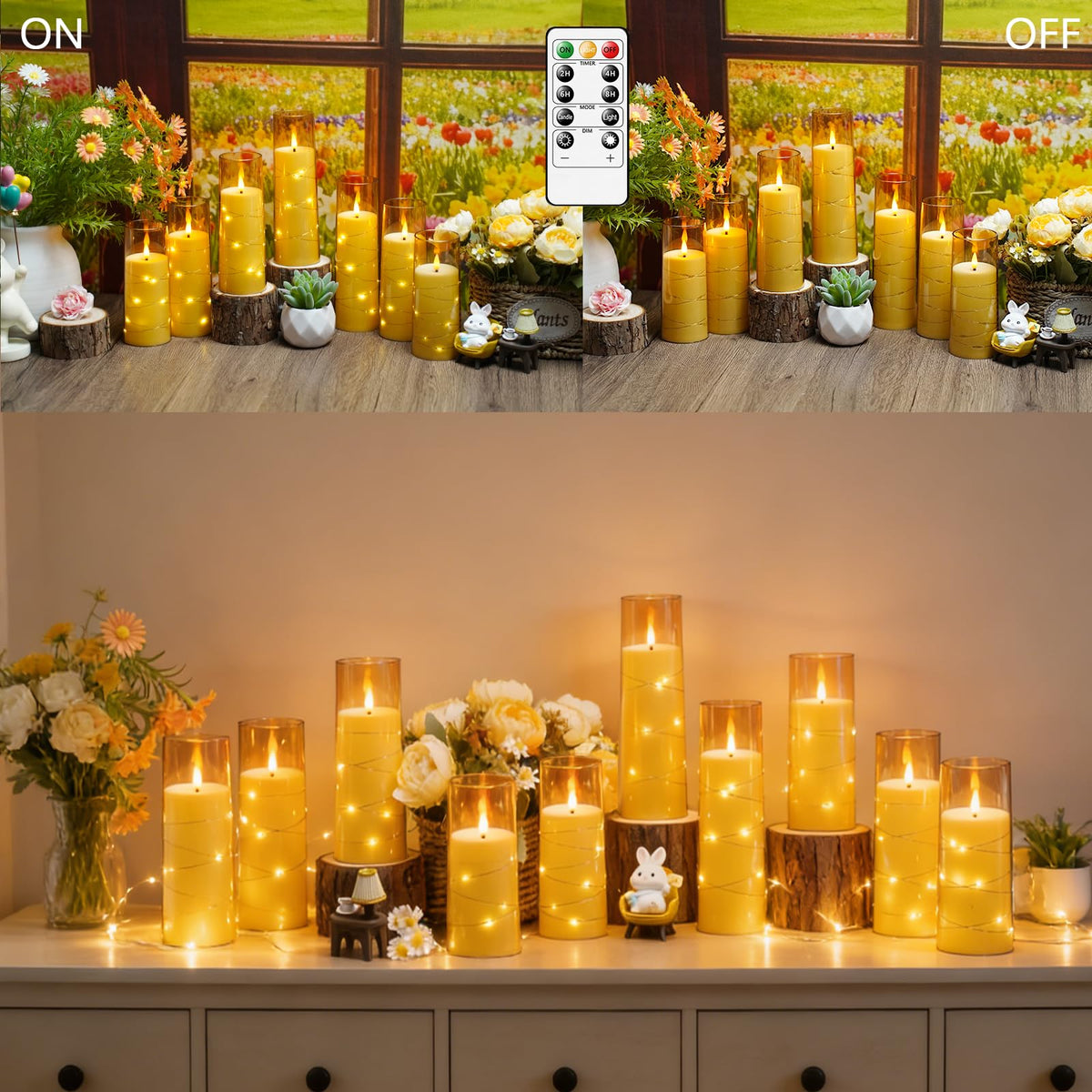 kakoya Flameless LED Candles with Timer 5 Pc Flickering Flameless Candles for Romantic Ambiance and Home Decoration Stable Acrylic Shell,with Embedded Star String，Battery Operated Candles（Grey）