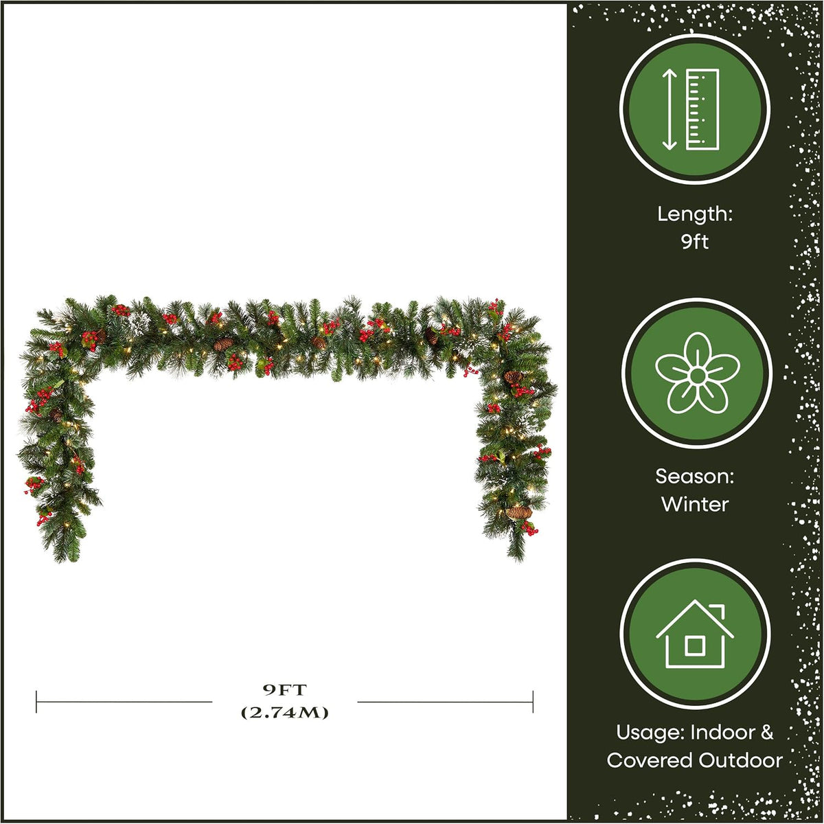 National Tree Company 9ft Pre-Lit Wintry Pine Flocked Christmas Garland