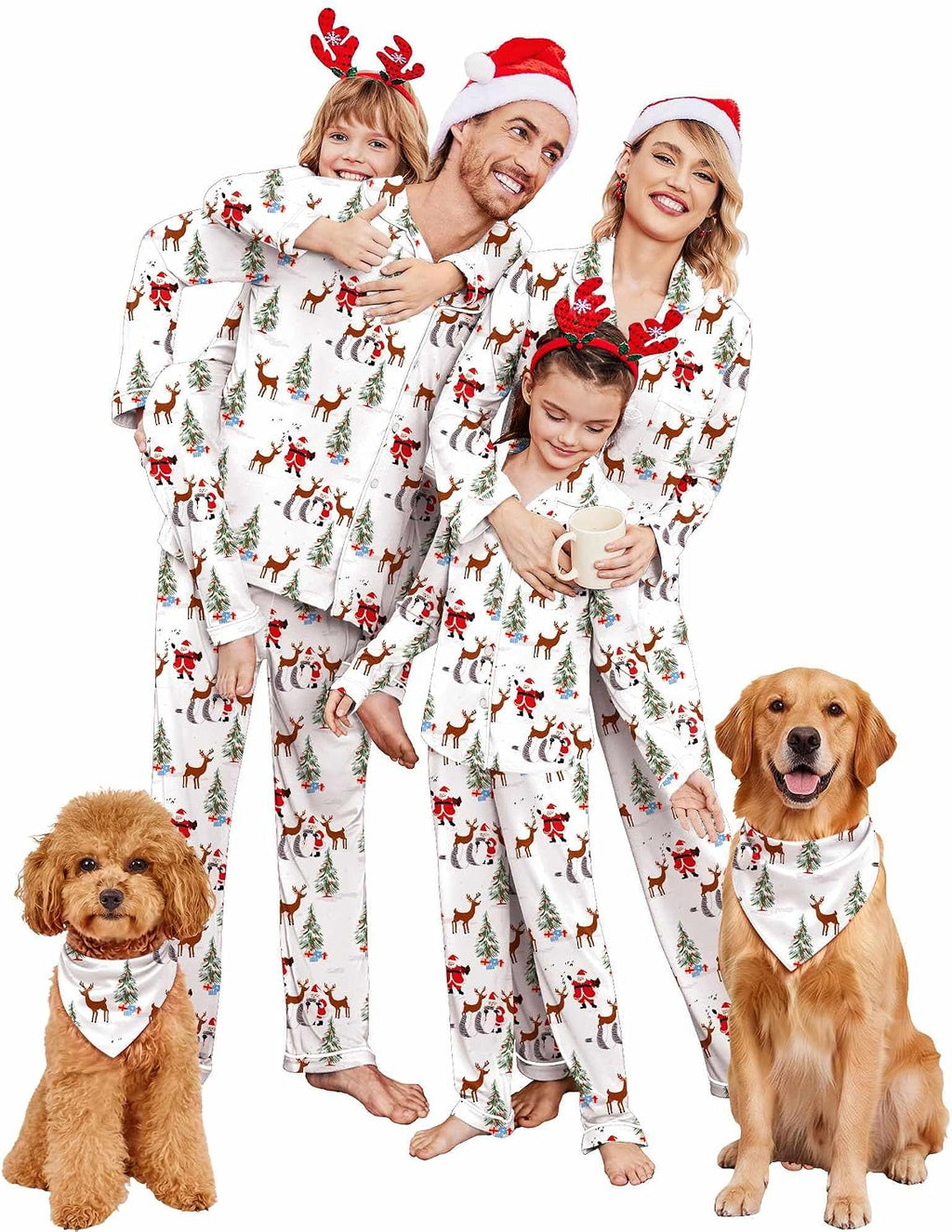 Ekouaer Christmas Family Matching Pajamas Long Sleeve Button Down Pj Set