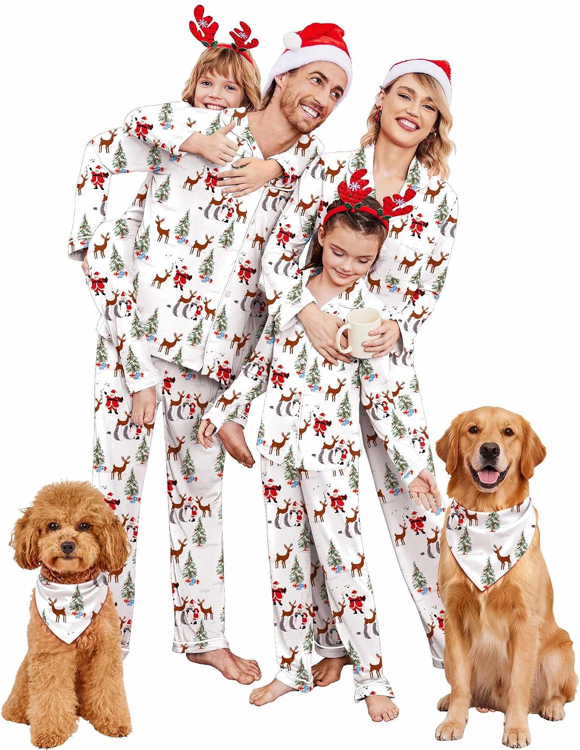 Ekouaer Christmas Family Matching Pajamas Long Sleeve Button Down Pj Set