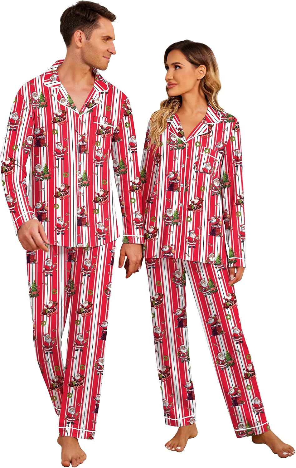 Ekouaer Christmas Family Matching Pajamas Long Sleeve Button Down Pj Set