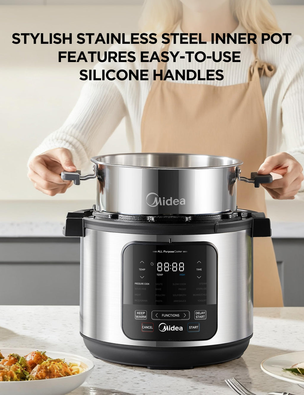 Midea 12-in-1 Electric Pressure Cooker, 6 Quarts, 12 Presets, Multi-Functional Programmable Slow Cooker, Rice Cooker, Steamer, Sauté Pan, Yogurt Maker, and More, Stainless Steel