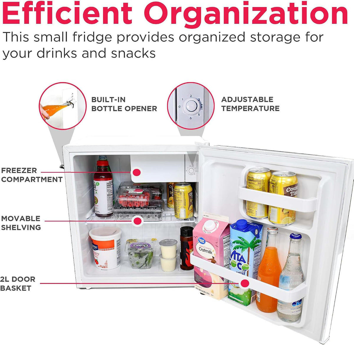 Frigidaire Retro Compact Fridge with Chiller, Countertop, Built-in Bottle Opener, Compact Refrigerator 1.6 cu ft, Mini Fridge for Office, Bedroom, Dorm Room or Cabin - 16" D x 18" W x 18.5" H (White)
