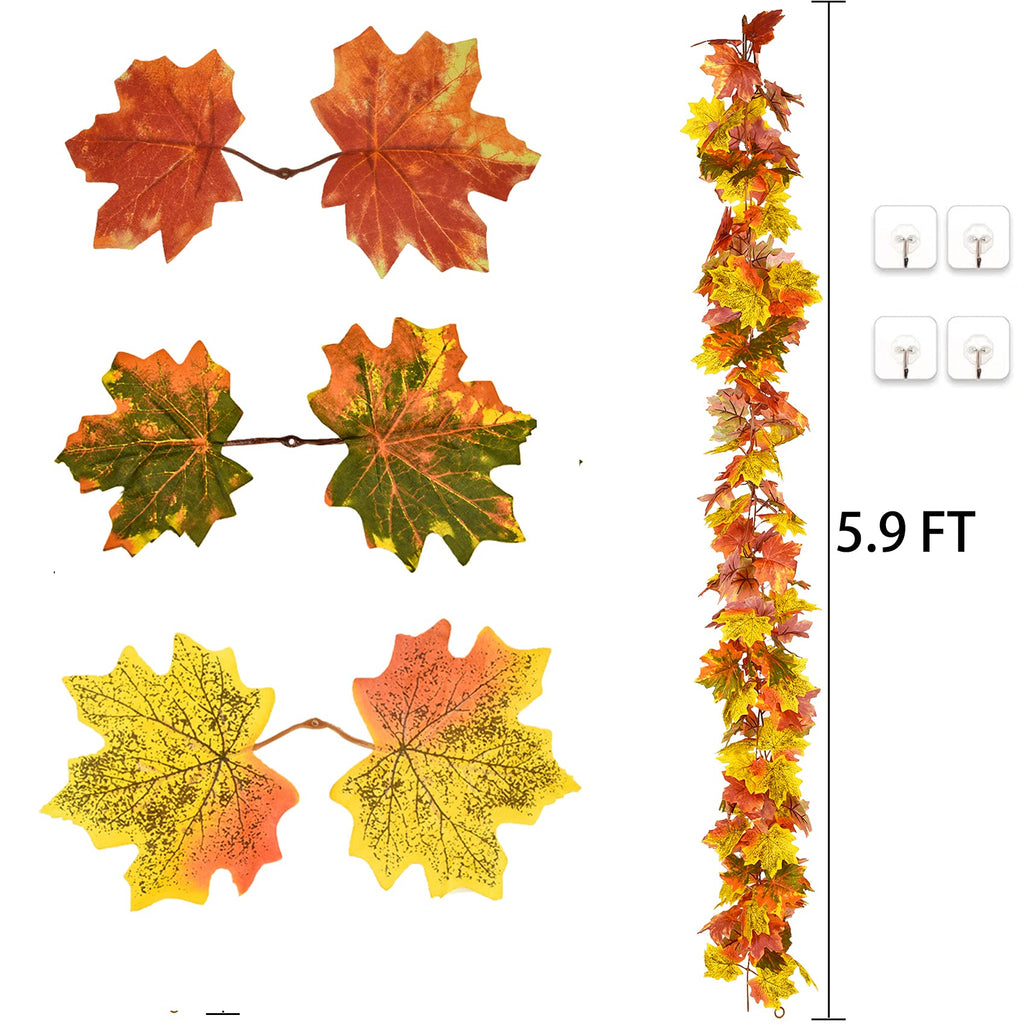 DearHouse 2 Pack Fall Garland Maple Leaf, 5.9Ft/Piece Hanging Vine Garland Artificial Autumn Foliage Garland Thanksgiving Decor for Home Wedding Fireplace Party Christmas (Green)
