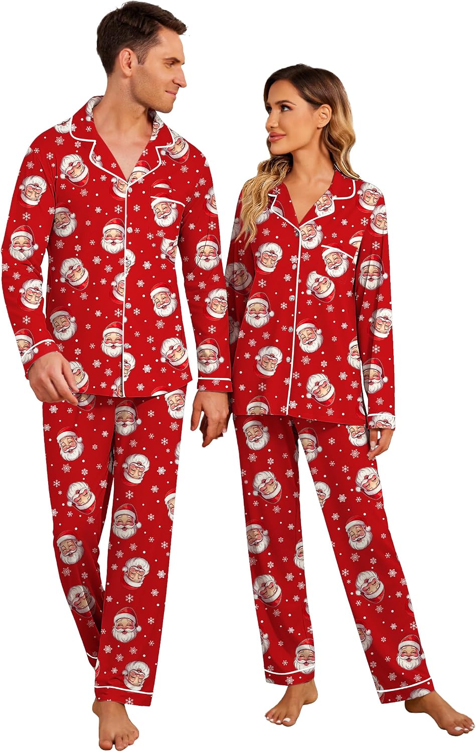 Ekouaer Christmas Family Matching Pajamas Long Sleeve Button Down Pj Set
