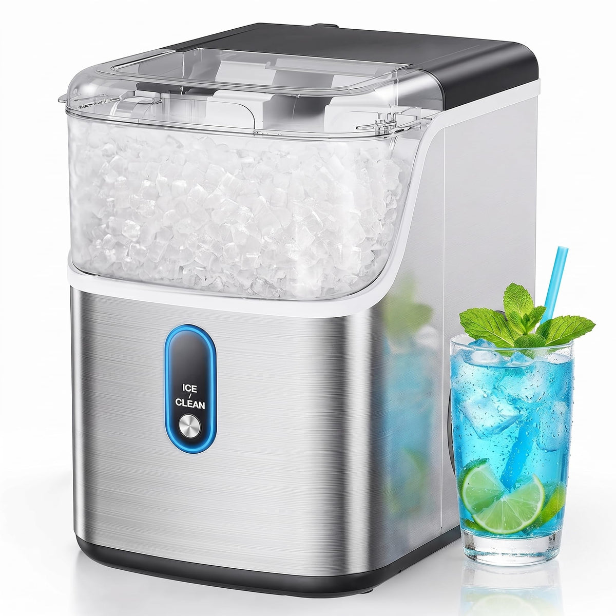 Silonn Ice Maker Countertop, Portable Ice Machine with Carry Handle, Self-Cleaning Ice Makers with Basket and Scoop, 9 Cubes in 6 Mins, 26 lbs per Day, Ideal for Home, Kitchen, Camping, RV