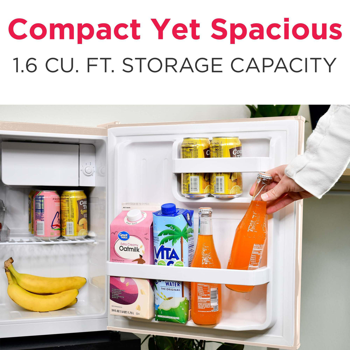 Frigidaire Retro Compact Fridge with Chiller, Countertop, Built-in Bottle Opener, Compact Refrigerator 1.6 cu ft, Mini Fridge for Office, Bedroom, Dorm Room or Cabin - 16" D x 18" W x 18.5" H (White)