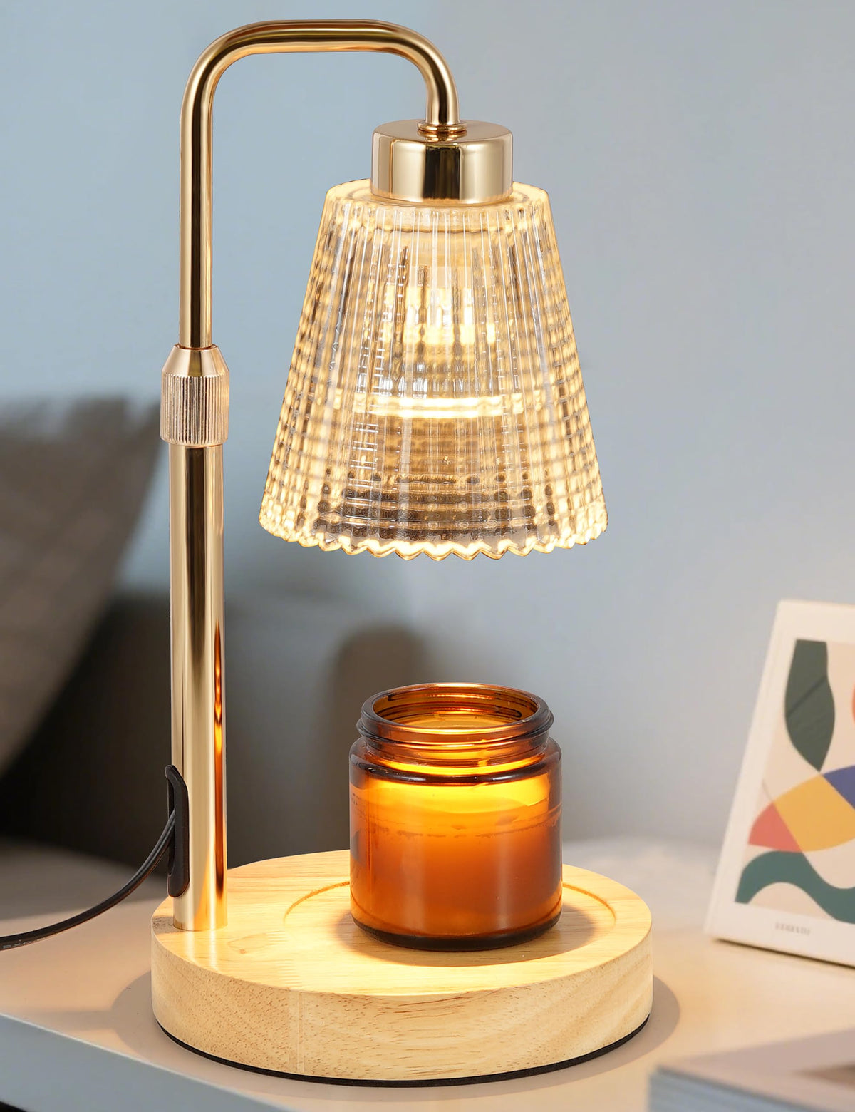 Gold Candle Warmer Lamp with 24h Cycle Timer, Dimmable Wax Melt Warmer