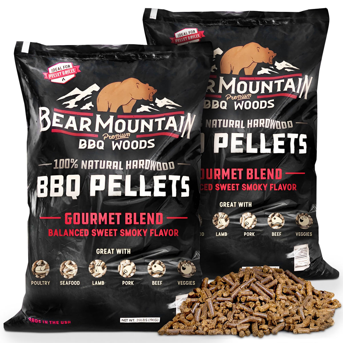 Bear Mountain 2-Pack All Natural Wood Pellets for Smoker, Grill & BBQ, 20 Lbs, Cherry - Premium Hardwood Barbecue Pellets for Indoor and Outdoor Grilling