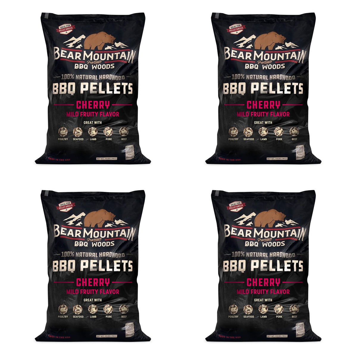 Bear Mountain 2-Pack All Natural Wood Pellets for Smoker, Grill & BBQ, 20 Lbs, Cherry - Premium Hardwood Barbecue Pellets for Indoor and Outdoor Grilling