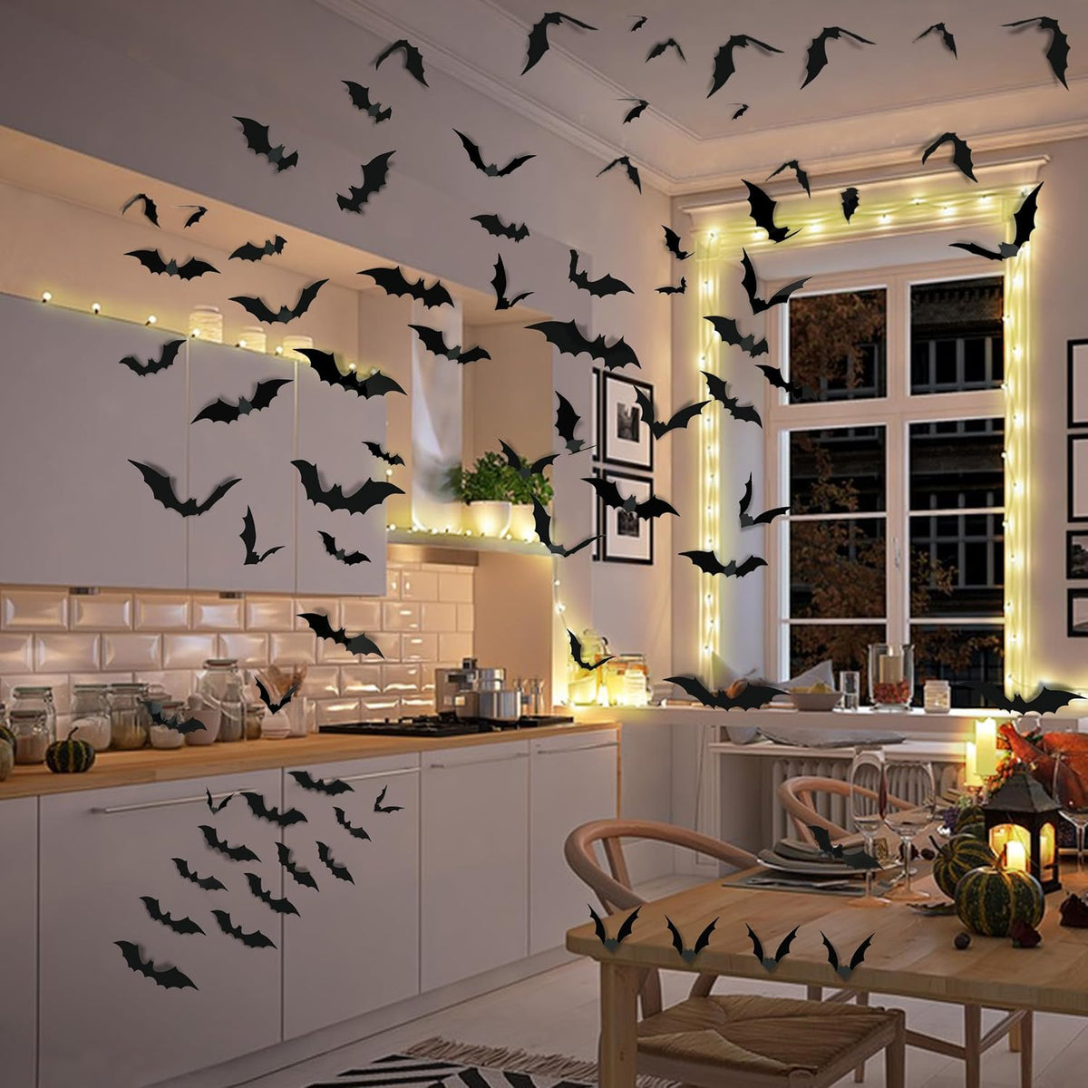 140Pcs 3D Bats Halloween Decorations Realistic PVC Wall Decor