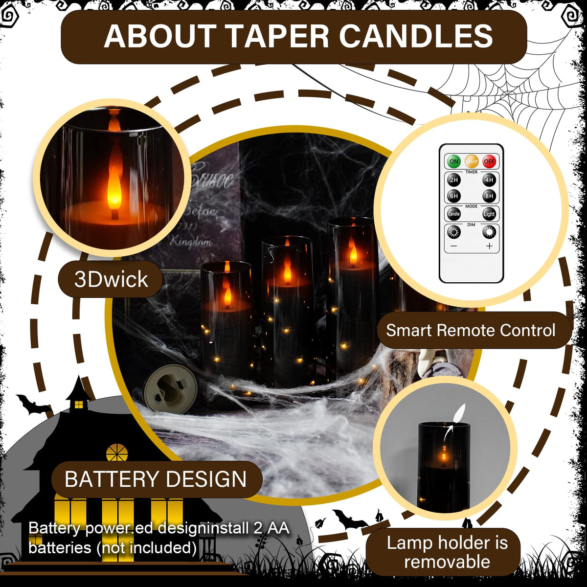 kakoya Flameless LED Candles with Timer 5 Pc Flickering Flameless Candles for Romantic Ambiance and Home Decoration Stable Acrylic Shell,with Embedded Star String，Battery Operated Candles（Grey）