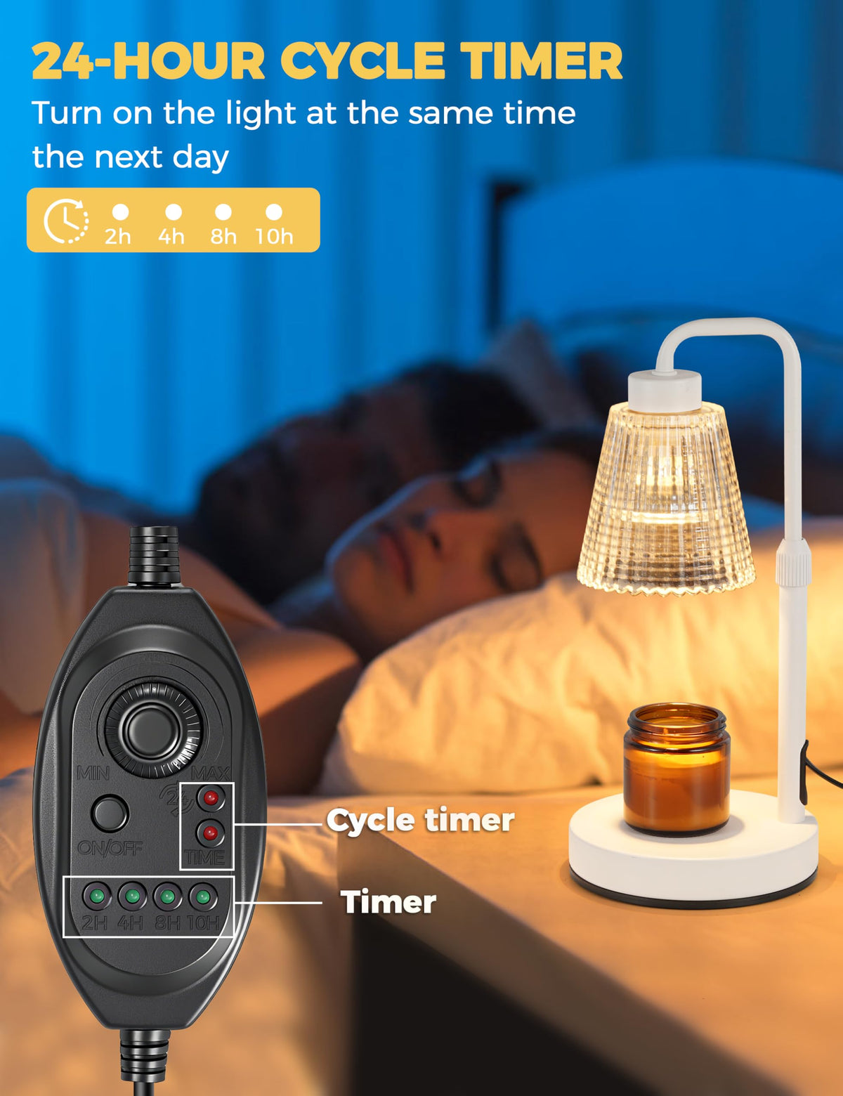 Gold Candle Warmer Lamp with 24h Cycle Timer, Dimmable Wax Melt Warmer