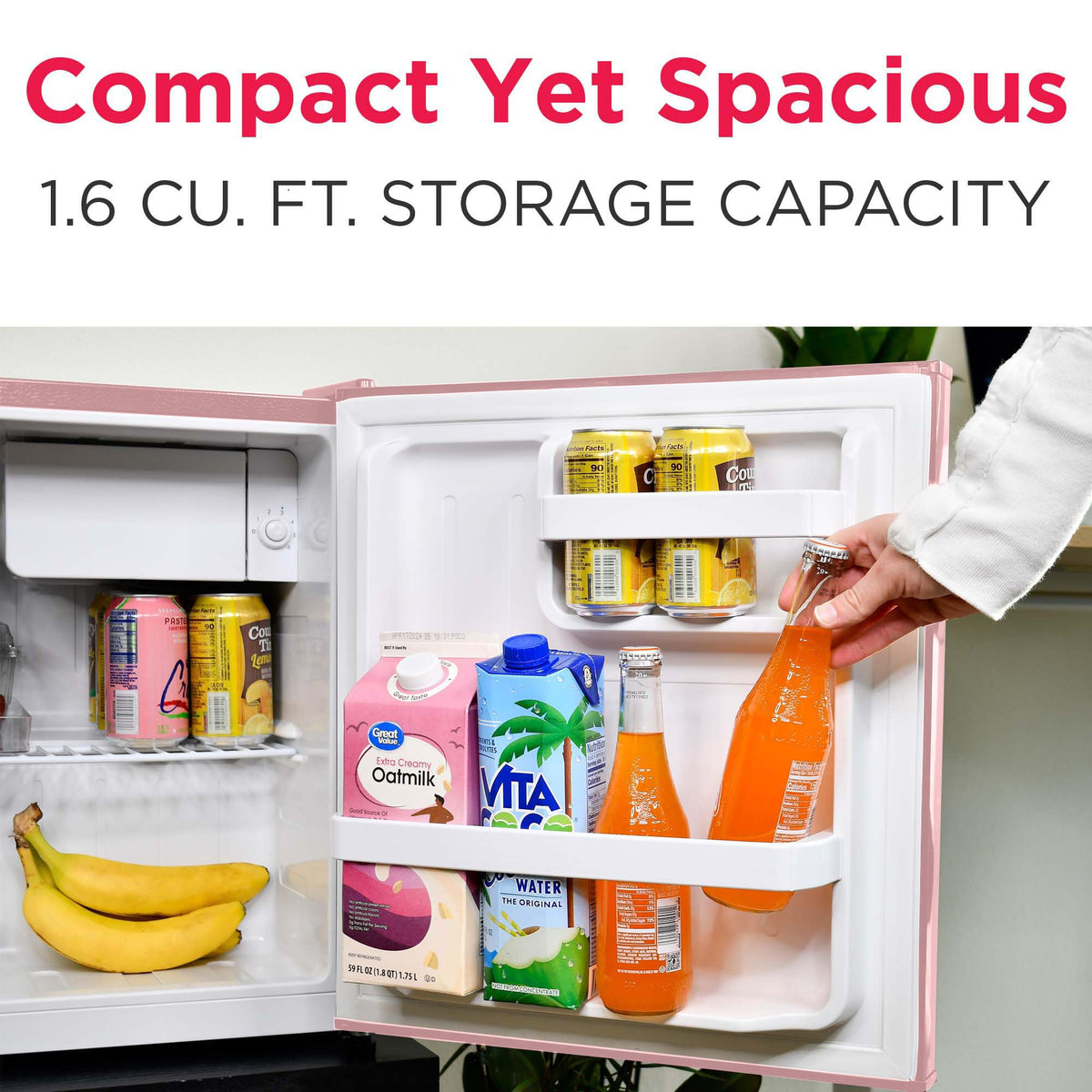 Frigidaire Retro Compact Fridge with Chiller, Countertop, Built-in Bottle Opener, Compact Refrigerator 1.6 cu ft, Mini Fridge for Office, Bedroom, Dorm Room or Cabin - 16" D x 18" W x 18.5" H (White)