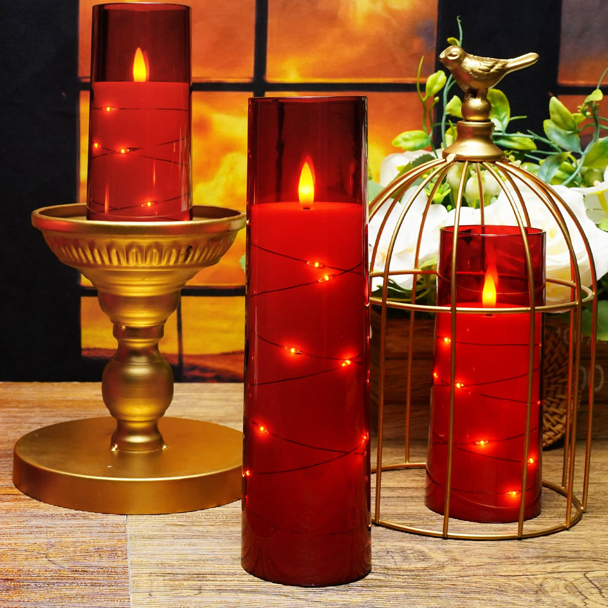 kakoya Flameless LED Candles with Timer 5 Pc Flickering Flameless Candles for Romantic Ambiance and Home Decoration Stable Acrylic Shell,with Embedded Star String，Battery Operated Candles（Grey）