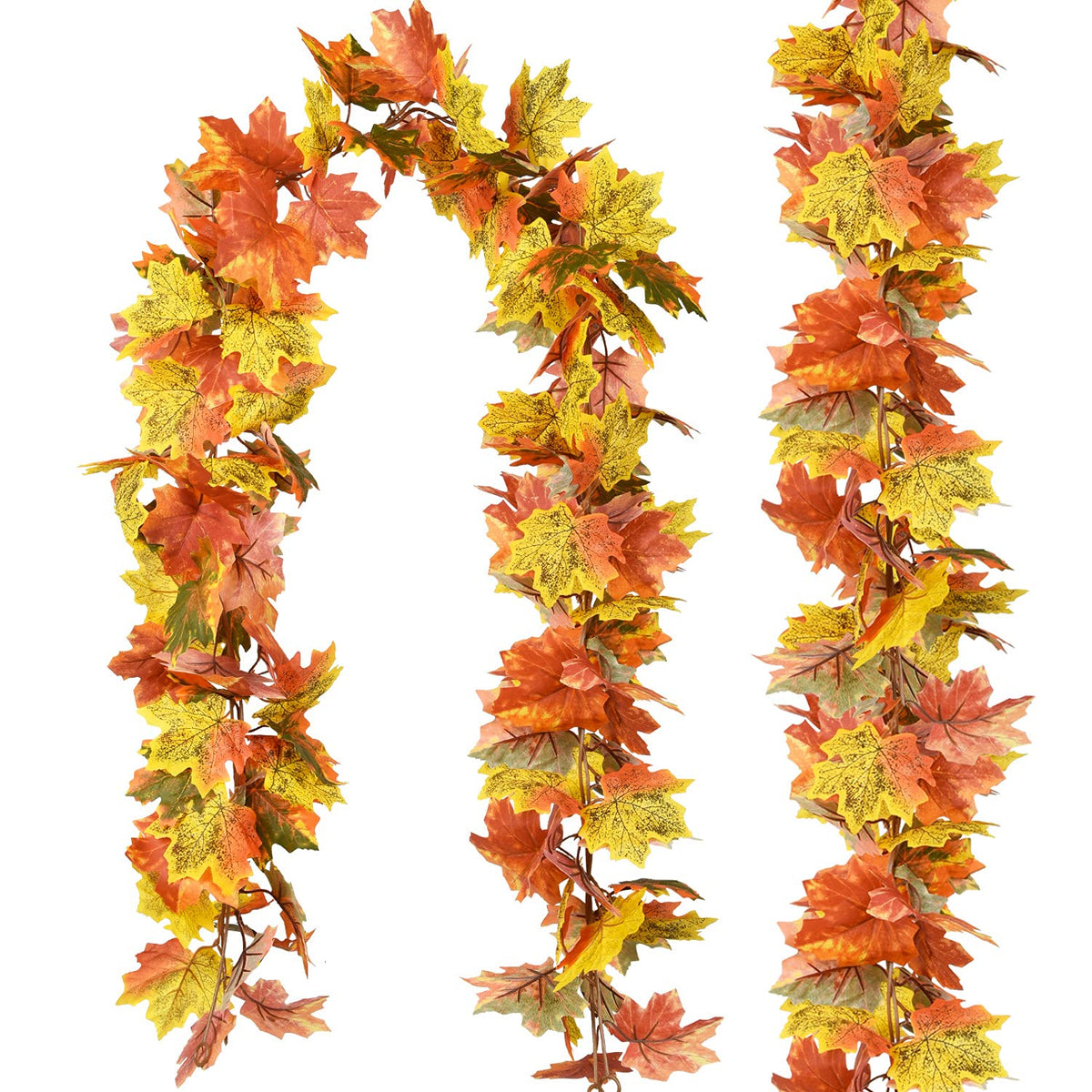 DearHouse 2 Pack Fall Garland Maple Leaf, 5.9Ft/Piece Hanging Vine Garland Artificial Autumn Foliage Garland Thanksgiving Decor for Home Wedding Fireplace Party Christmas (Green)