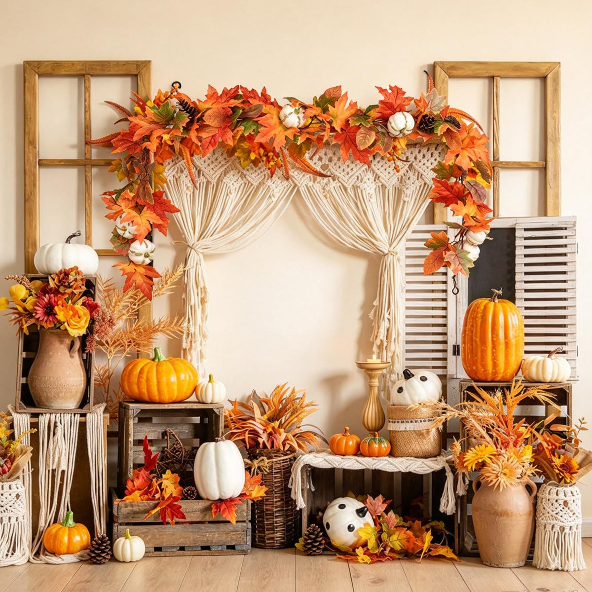 DearHouse 2 Pack Fall Garland Maple Leaf, 5.9Ft/Piece Hanging Vine Garland Artificial Autumn Foliage Garland Thanksgiving Decor for Home Wedding Fireplace Party Christmas (Green)