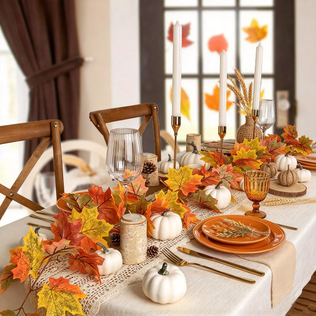 DearHouse 2 Pack Fall Garland Maple Leaf, 5.9Ft/Piece Hanging Vine Garland Artificial Autumn Foliage Garland Thanksgiving Decor for Home Wedding Fireplace Party Christmas (Green)