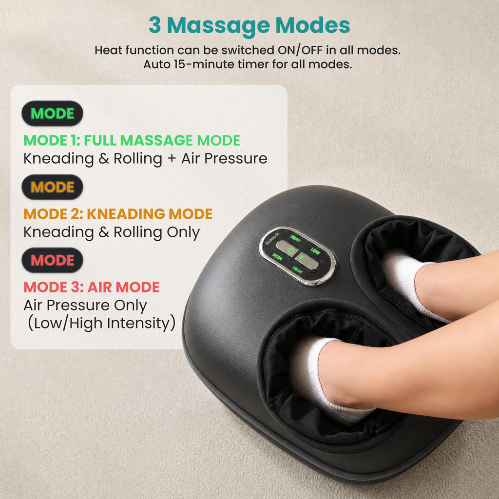 Nekteck Shiatsu Foot Massager with Heat [2026 Upgraded], 3 Modes Deep Kneading Therapy Air Compression, Feet Massage for Plantar Fasciitis, Relaxation Gifts for Men Women Mom Dad Birthday