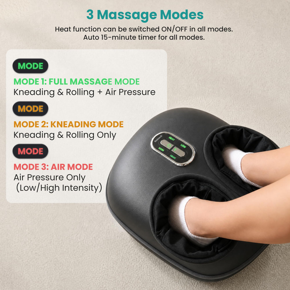 Nekteck Shiatsu Foot Massager with Heat [2026 Upgraded], 3 Modes Deep Kneading Therapy Air Compression, Feet Massage for Plantar Fasciitis, Relaxation Gifts for Men Women Mom Dad Birthday