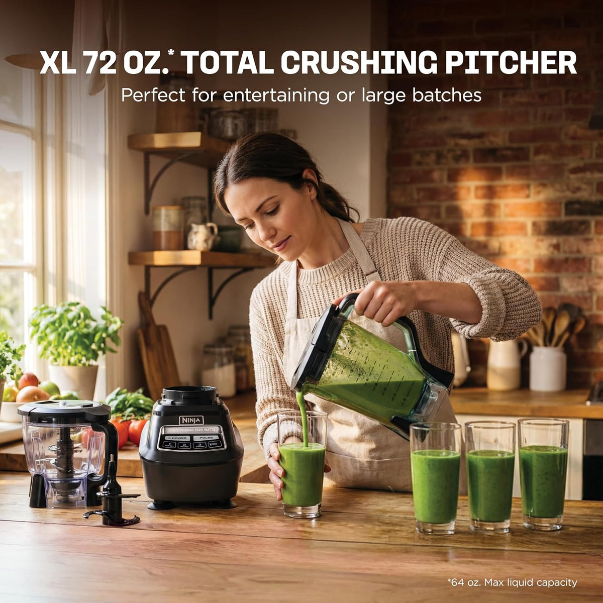 Ninja Kitchen System Pro, 1500W, 72oz Pitcher, 8-Cup, Black, BL770