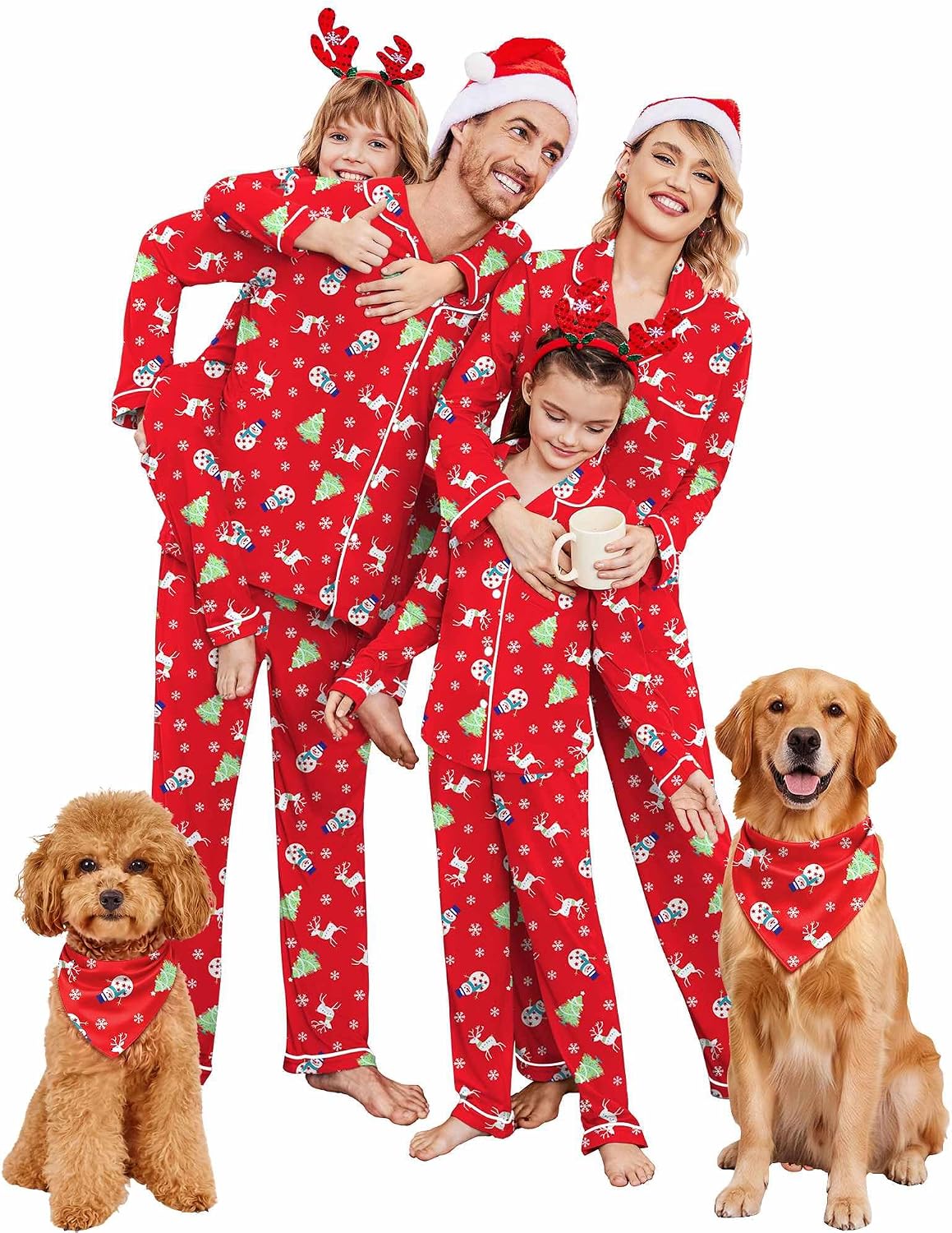 Ekouaer Christmas Family Matching Pajamas Long Sleeve Button Down Pj Set