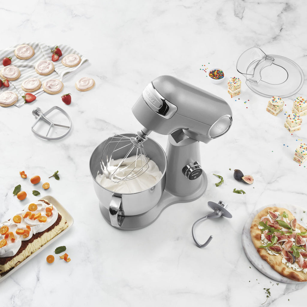 Cuisinart Stand Mixer, 12 Speed, 5.5 Quart Stainless Steel Bowl, Chef’s Whisk, Mixing Paddle, Dough Hook, Splash Guard w/ Pour Spout, Ruby Red, SM-50R, Manual
