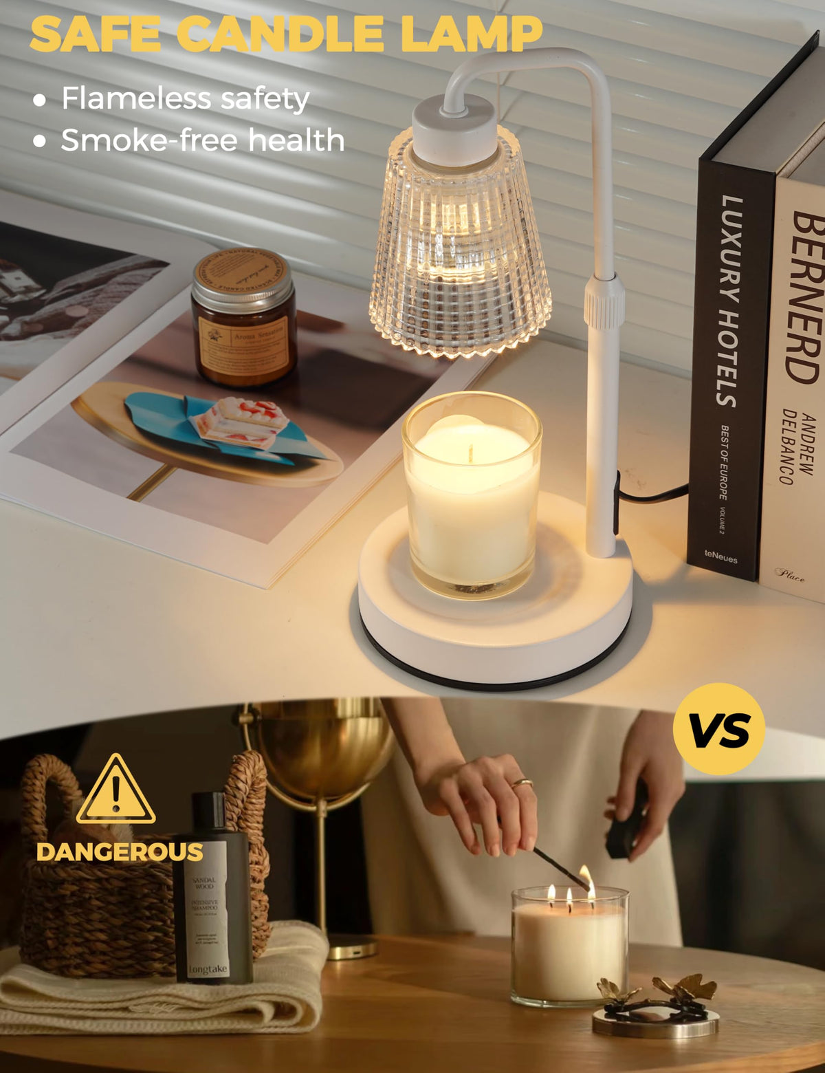 Gold Candle Warmer Lamp with 24h Cycle Timer, Dimmable Wax Melt Warmer