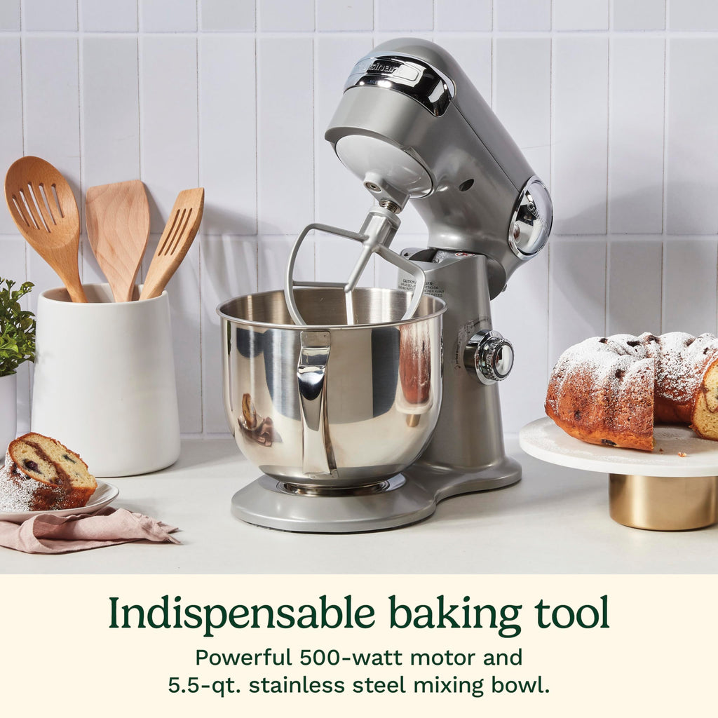 Cuisinart Stand Mixer, 12 Speed, 5.5 Quart Stainless Steel Bowl, Chef’s Whisk, Mixing Paddle, Dough Hook, Splash Guard w/ Pour Spout, Ruby Red, SM-50R, Manual