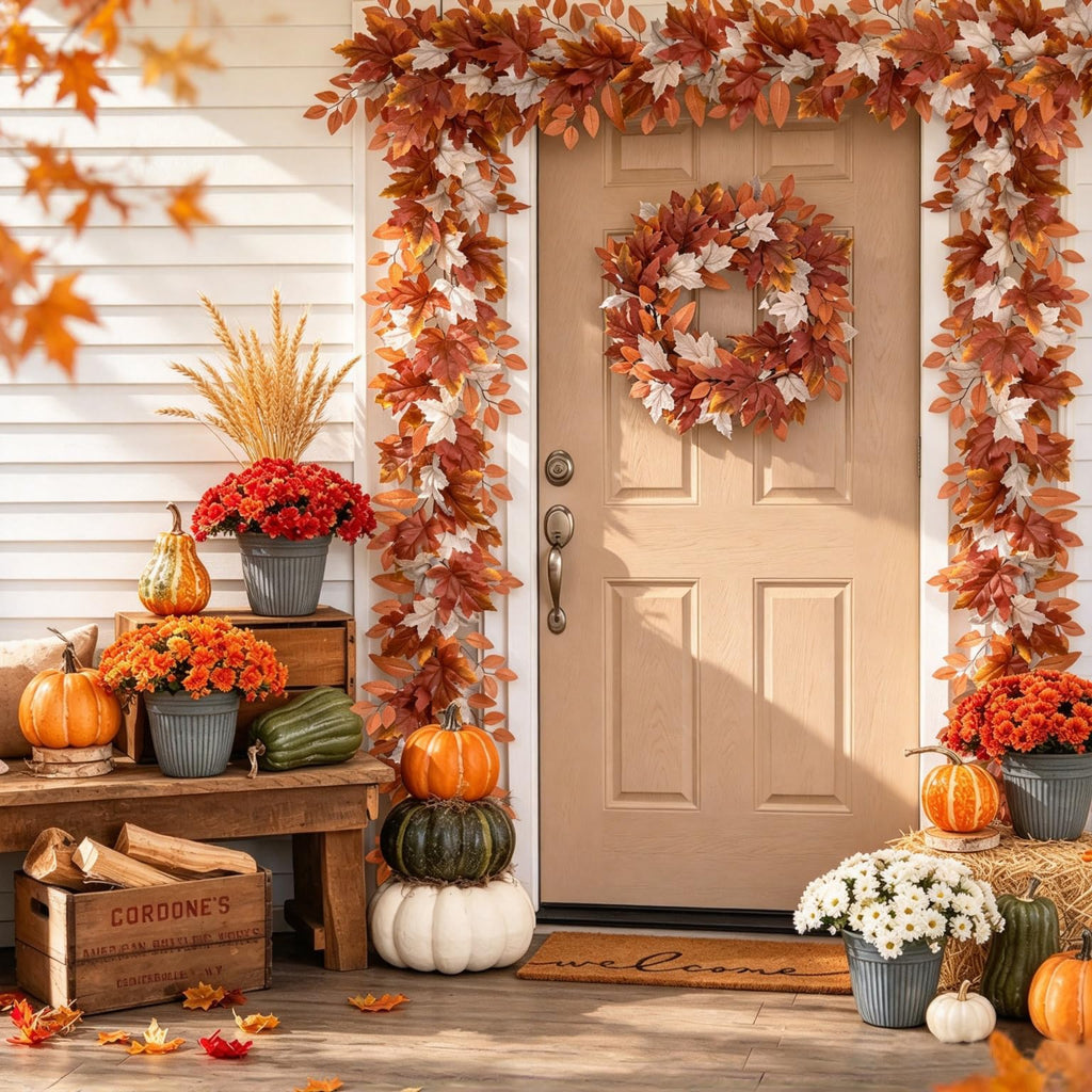 DearHouse 2 Pack Fall Garland Maple Leaf, 5.9Ft/Piece Hanging Vine Garland Artificial Autumn Foliage Garland Thanksgiving Decor for Home Wedding Fireplace Party Christmas (Green)