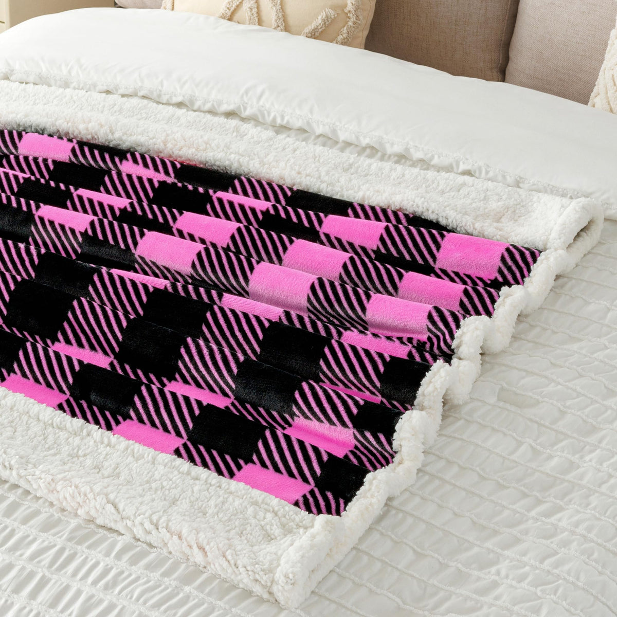 Touchat Sherpa Red and Black Buffalo Plaid Christmas Twin Blanket 60" X 70", Fuzzy Fluffy Soft Cozy Throw Blanket, Fleece Flannel Plush Microfiber Blanket for Couch Bed Sofa