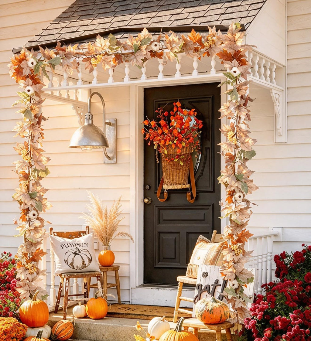 DearHouse 2 Pack Fall Garland Maple Leaf, 5.9Ft/Piece Hanging Vine Garland Artificial Autumn Foliage Garland Thanksgiving Decor for Home Wedding Fireplace Party Christmas (Green)