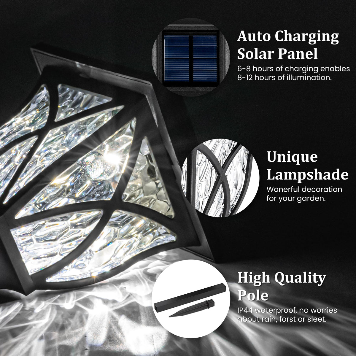 GIGALUMI 6 Pack Solar Lights Outdoor Waterproof, LED Solar Garden Lights