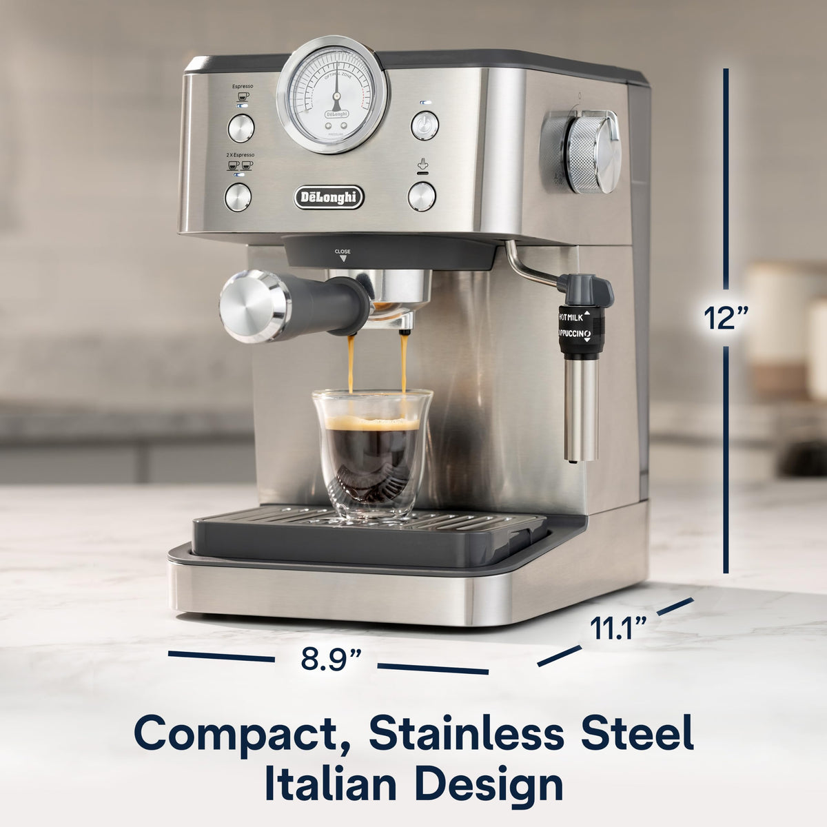 De'Longhi Stilosa Compact Manual Espresso Machine, Manual Milk Frother