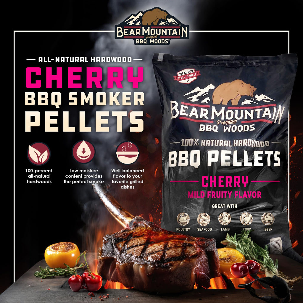 Bear Mountain 2-Pack All Natural Wood Pellets for Smoker, Grill & BBQ, 20 Lbs, Cherry - Premium Hardwood Barbecue Pellets for Indoor and Outdoor Grilling