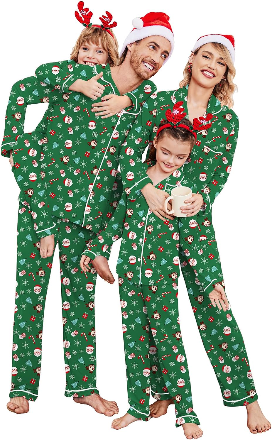 Ekouaer Christmas Family Matching Pajamas Long Sleeve Button Down Pj Set