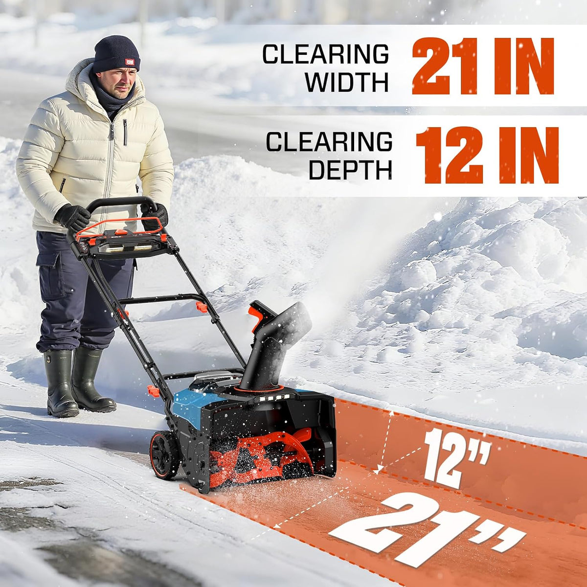 SENIX 40V 21-Inch Cordless Snow Blower with Variable-Speed Steel Auger