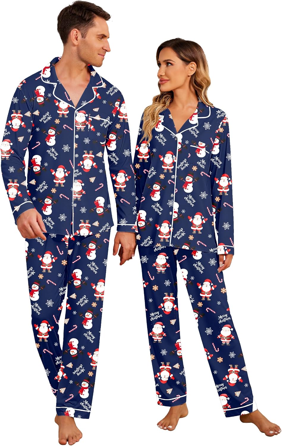 Ekouaer Christmas Family Matching Pajamas Long Sleeve Button Down Pj Set