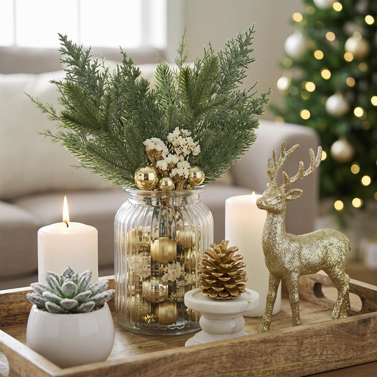 Hananona 50 Pcs Artificial Pine Needles Branches, Christmas Evergreen Picks