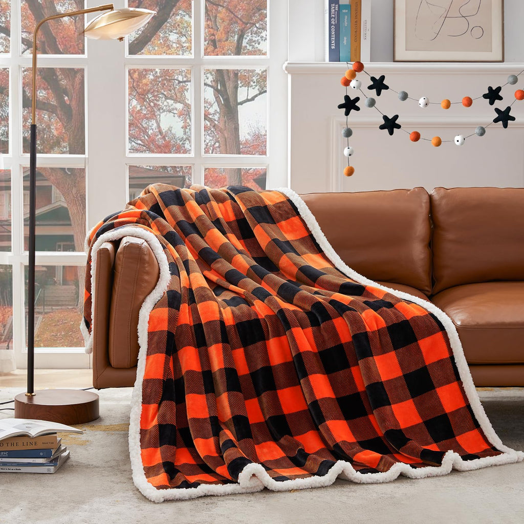 Touchat Sherpa Red and Black Buffalo Plaid Christmas Twin Blanket 60" X 70", Fuzzy Fluffy Soft Cozy Throw Blanket, Fleece Flannel Plush Microfiber Blanket for Couch Bed Sofa