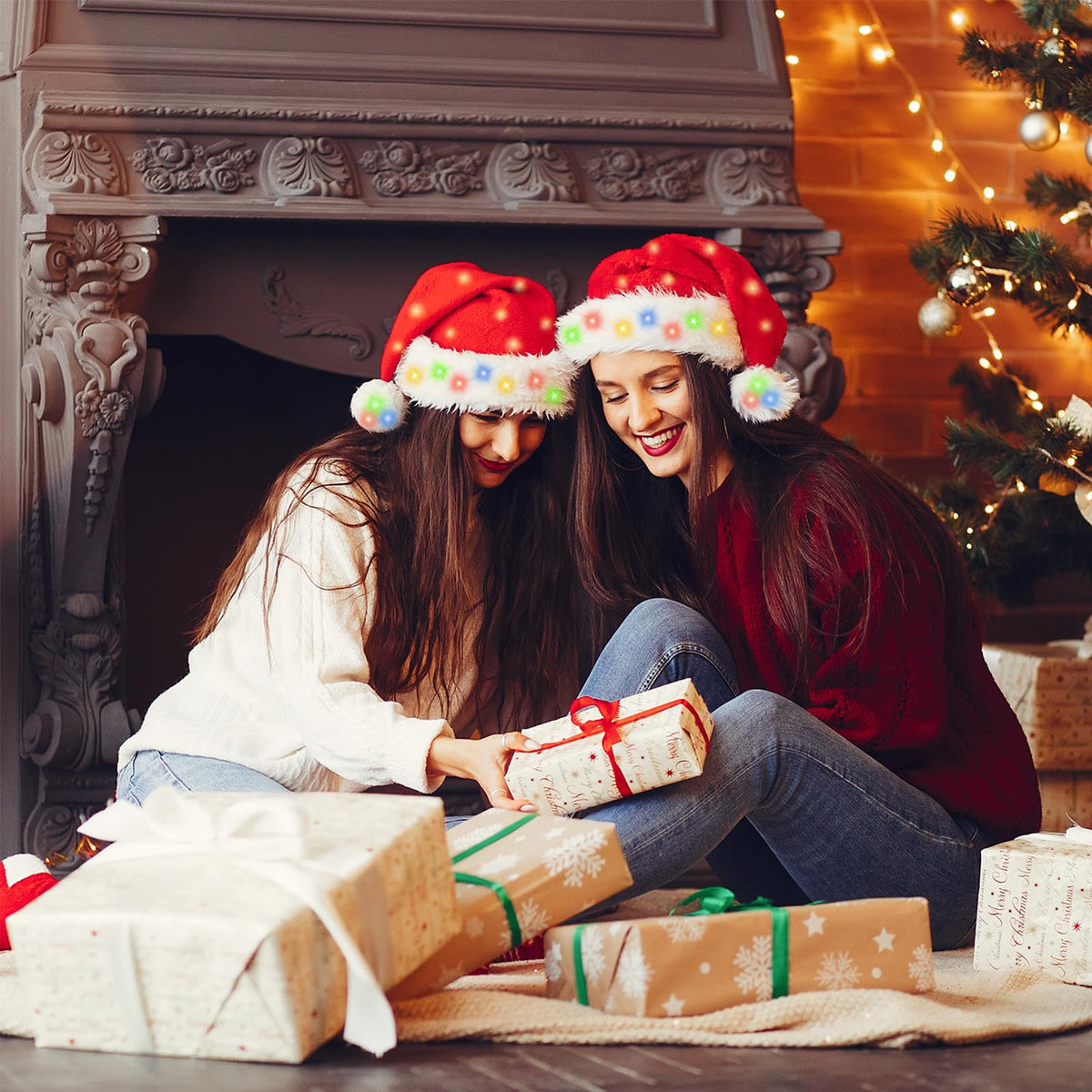 BOSONER Santa Hat: Christmas Hat Adult - Santa Hat for Women and Men - Led Santa Hat