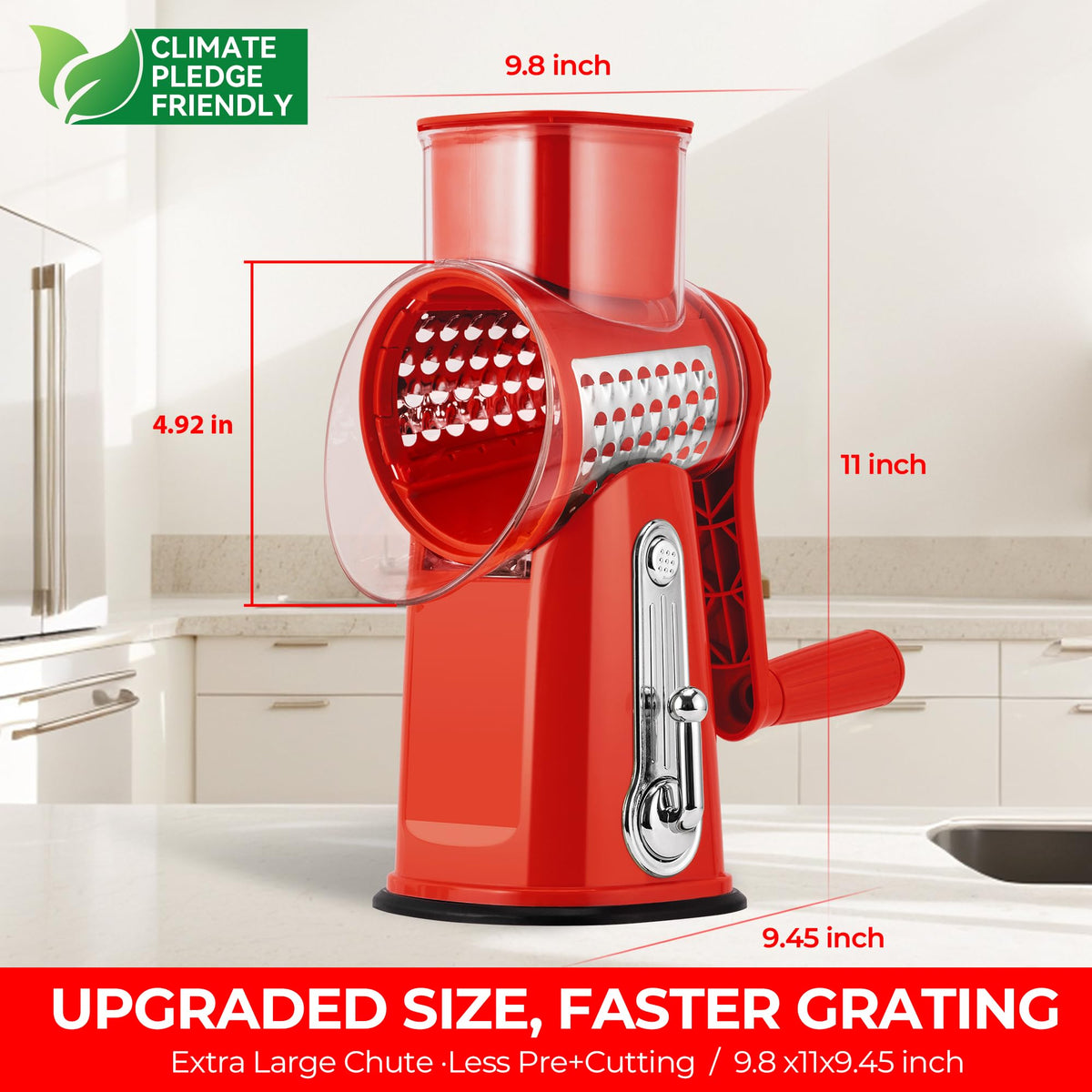 SUSTEAS Rotary Cheese Grater, Large Vegetable Food Shredder, 5 Blades