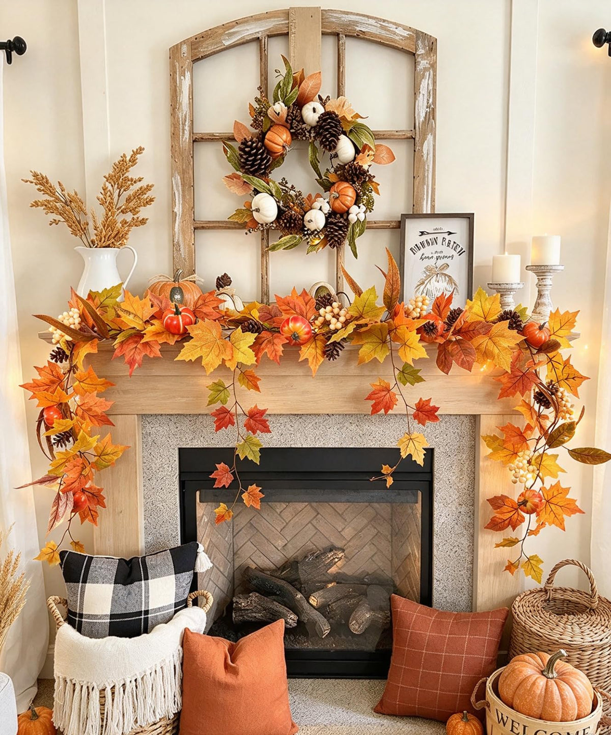DearHouse 2 Pack Fall Garland Maple Leaf, 5.9Ft/Piece Hanging Vine Garland Artificial Autumn Foliage Garland Thanksgiving Decor for Home Wedding Fireplace Party Christmas (Green)