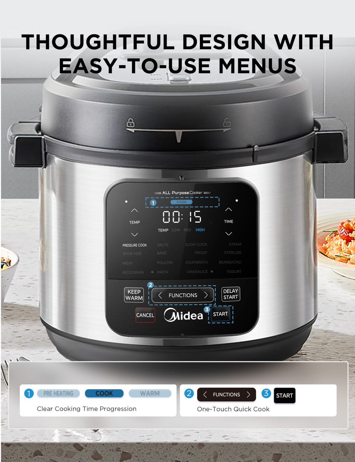 Midea 12-in-1 Electric Pressure Cooker, 6 Quarts, 12 Presets, Multi-Functional Programmable Slow Cooker, Rice Cooker, Steamer, Sauté Pan, Yogurt Maker, and More, Stainless Steel