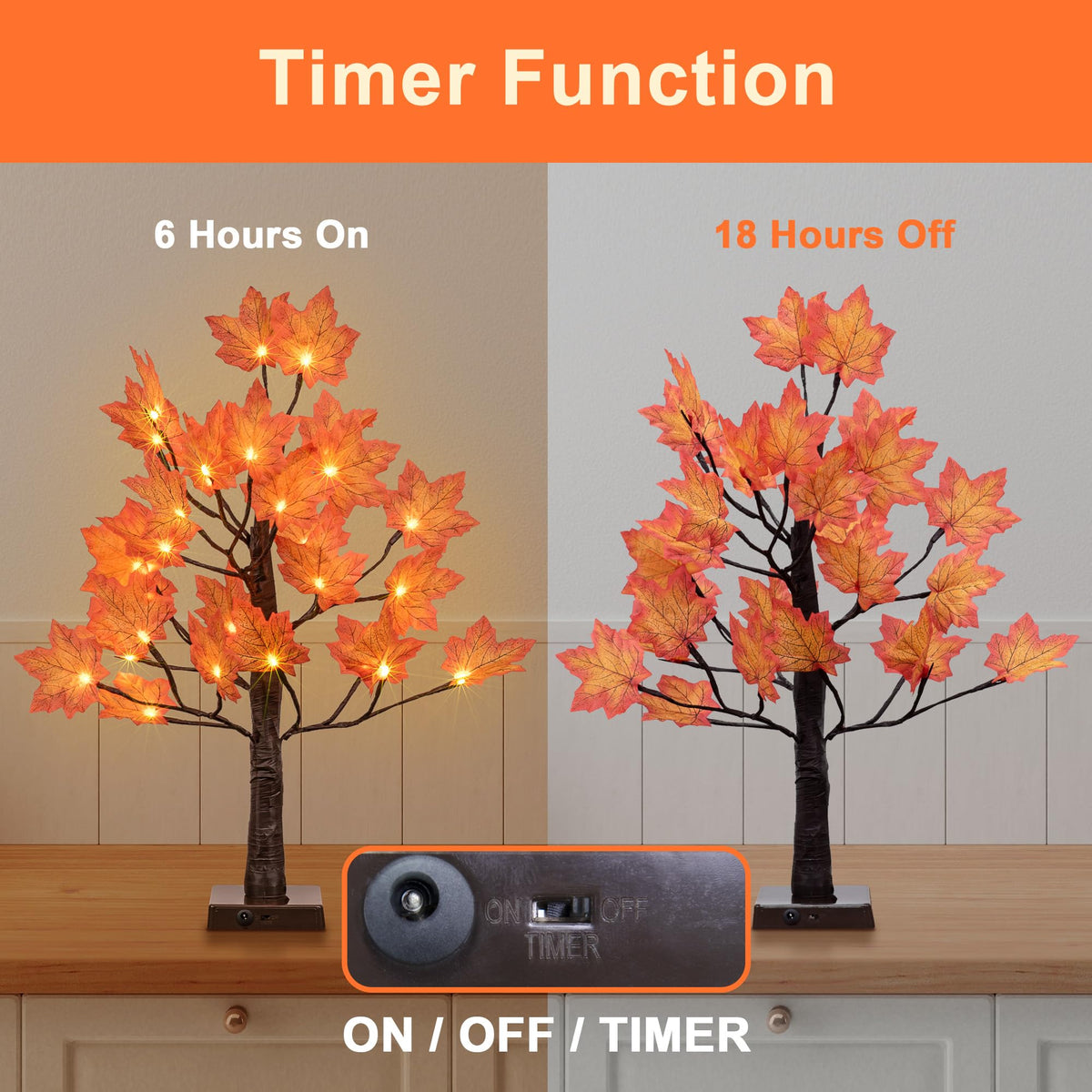 LIGHTSHARE 6FT 120LED Artificial Lighted Maple Tree Warm White Fall Decorations Indoor Ourdoor, Orange