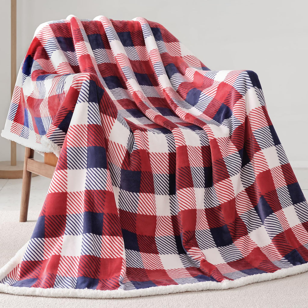 Touchat Sherpa Red and Black Buffalo Plaid Christmas Twin Blanket 60" X 70", Fuzzy Fluffy Soft Cozy Throw Blanket, Fleece Flannel Plush Microfiber Blanket for Couch Bed Sofa