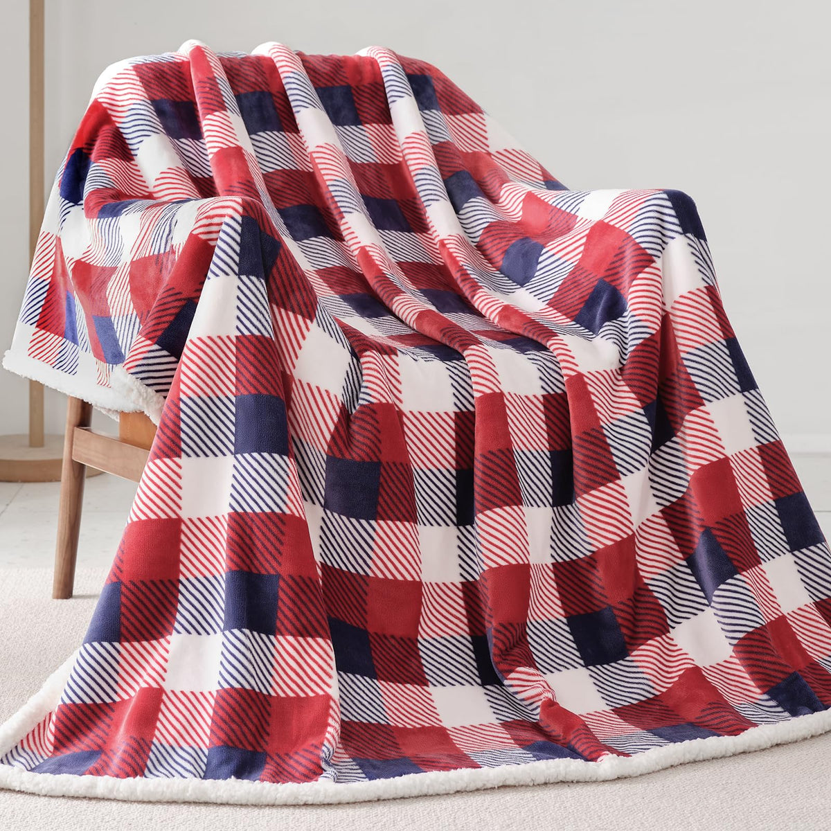 Touchat Sherpa Red and Black Buffalo Plaid Christmas Twin Blanket 60" X 70", Fuzzy Fluffy Soft Cozy Throw Blanket, Fleece Flannel Plush Microfiber Blanket for Couch Bed Sofa