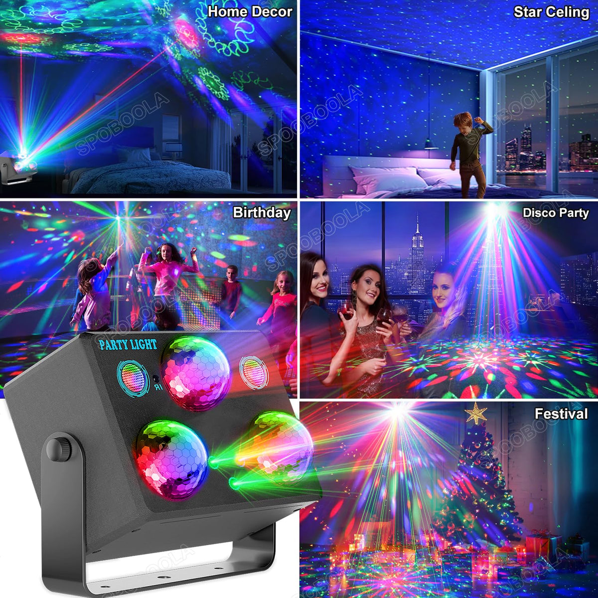 Disco Ball Light,Party Disco Strobe Ocean Star Projector Dj Dance Light Sound Activated with Remote Control Stage Rave for Parties Bar Birthday Wedding KTV Christmas Halloween Dancing Décor